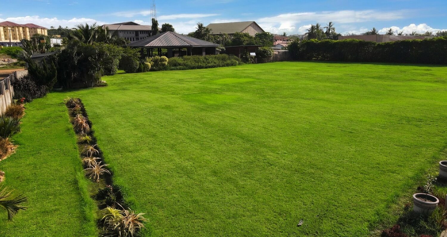 The expansive main lawn at His Place, ready for a large celebration