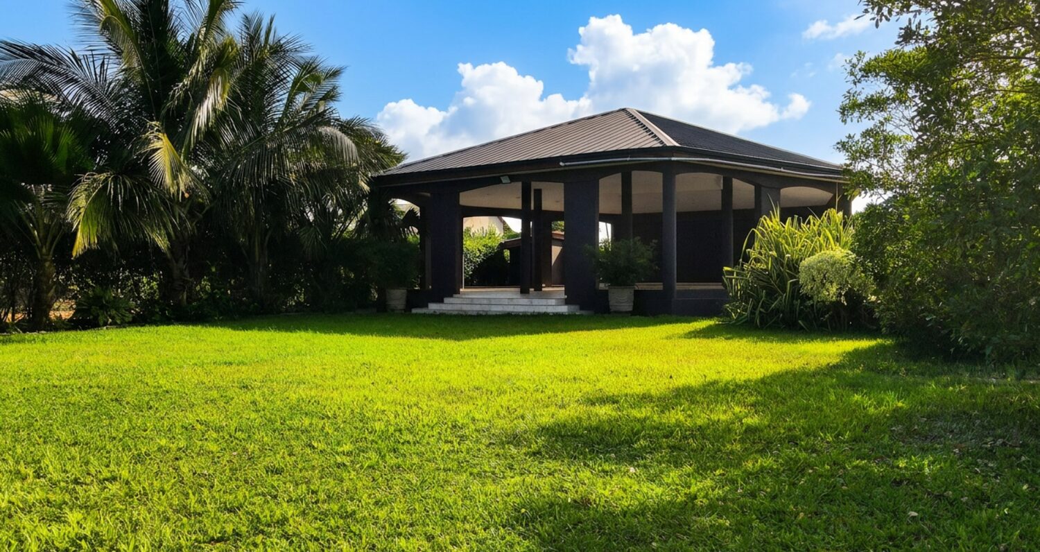 The summer hut pavilion overlooking the mini lawn